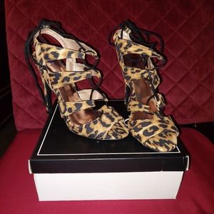 Qupid  Leopard print lace up heels size 8